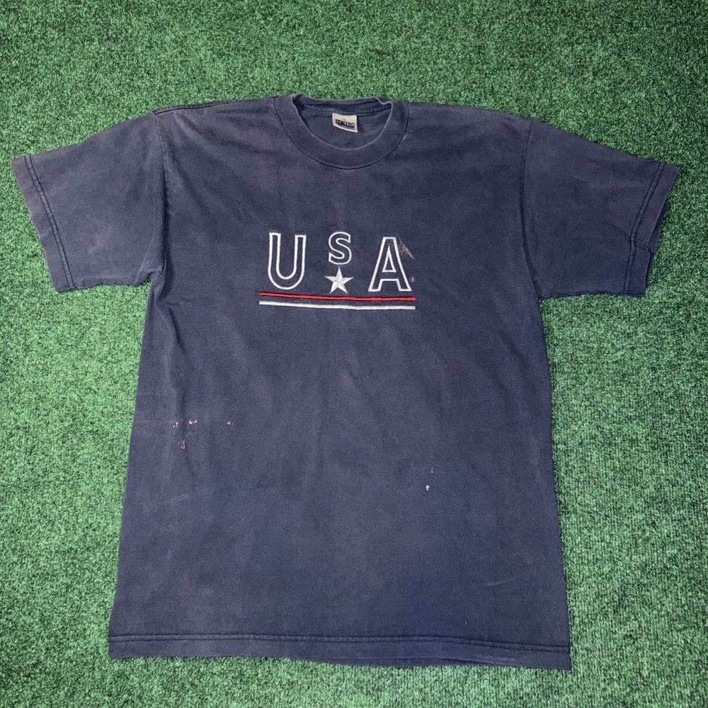 Men's Vintage USA Blue T Shirt Size Large Q36